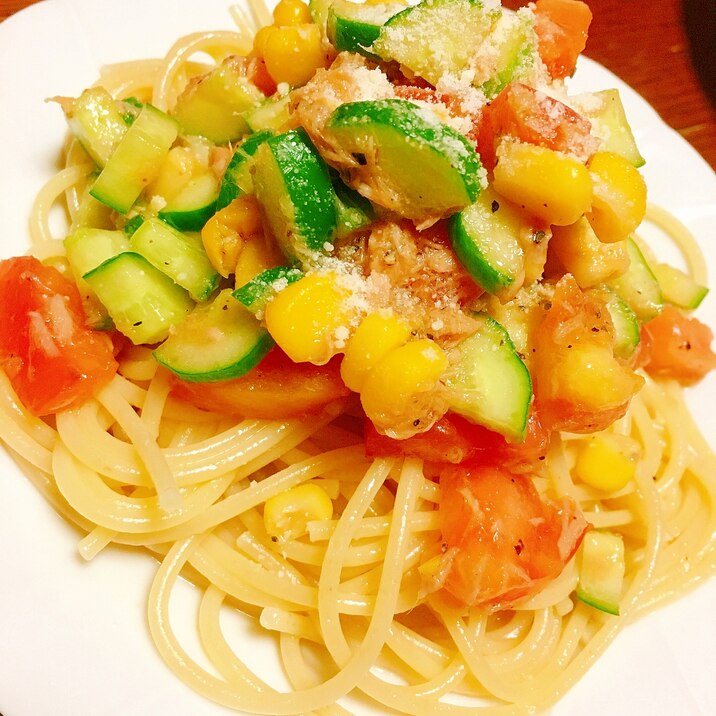 超簡単!ツナと野菜の冷製パスタ